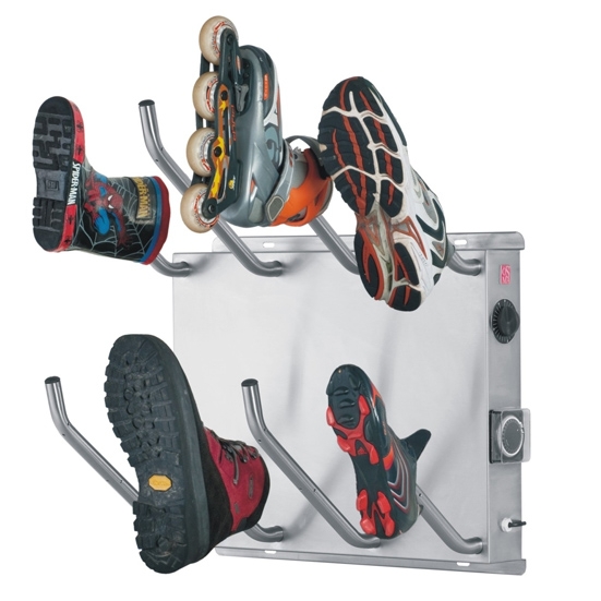 OSMA Schuhtrockner FAMILY4 aus Edelstahl für 4 Paar Schuhe, Warmluftgebläse, 2 Zeitschaltuhren zum Programmieren und Direkteinschalten, 120 Watt/230V. Maße: B/H/T 550/660/370